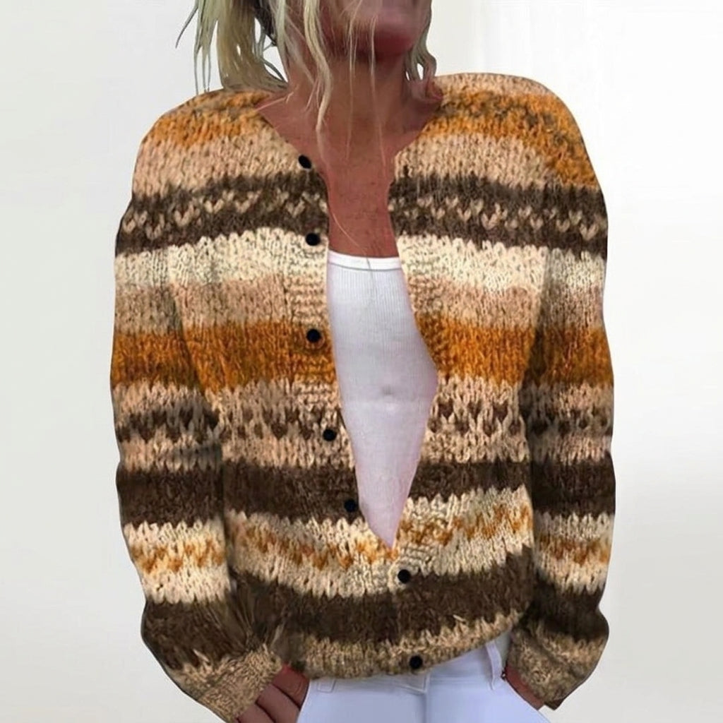 Marlene - Brown and Cream Stripe Cardigan - Product Photo