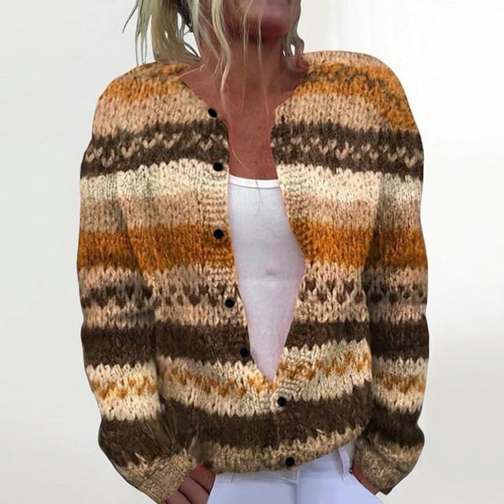 Marlene - Brown and Cream Stripe Cardigan - Product Photo