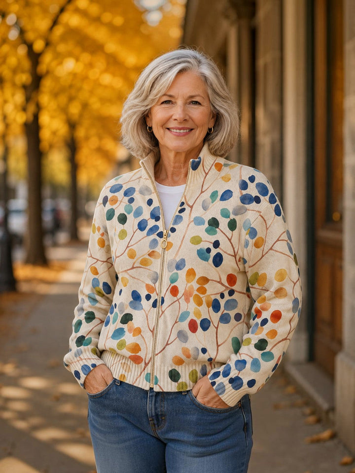 Fiona - Botanical Leaf Print Zip Cardigan - View 6
