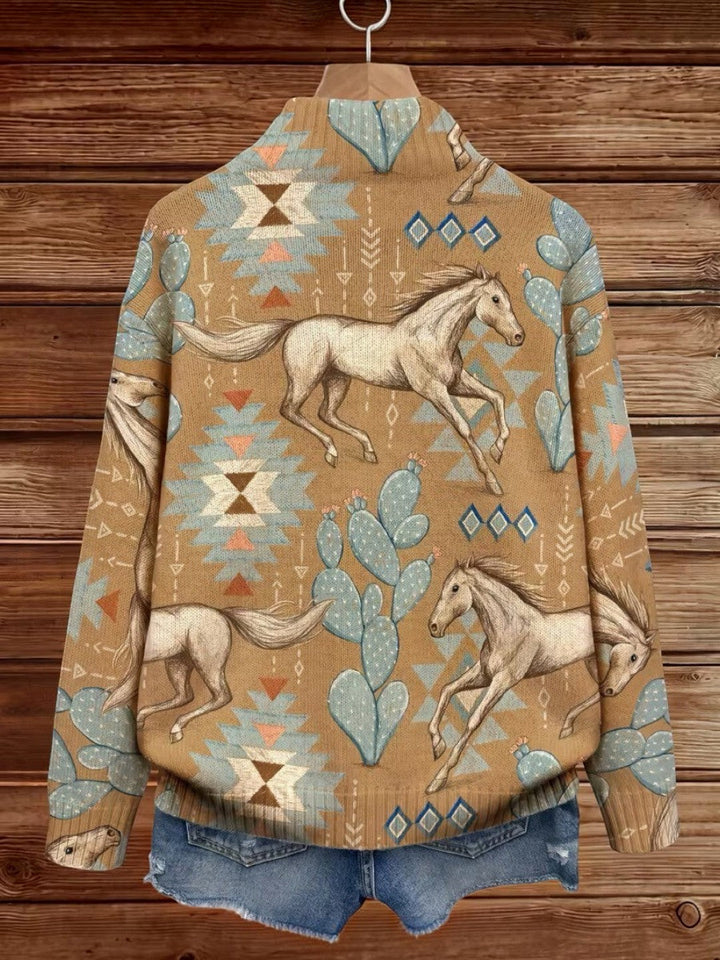 Kaitlyn - Desert Horse and Cactus Zip Cardigan - View 8
