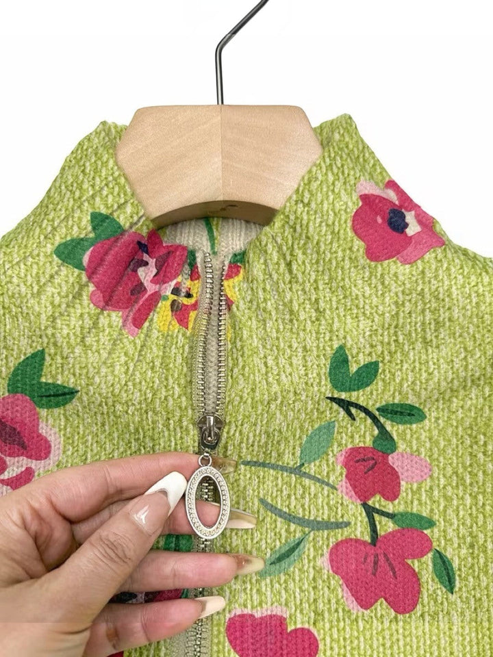 Lauren - Pink Floral Lime Zip Cardigan - View 6