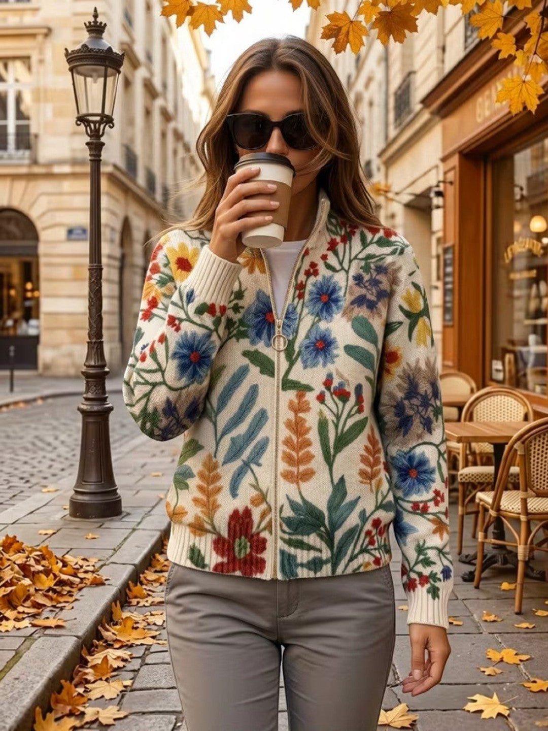 Hailey - Vintage Floral Garden Zip Cardigan - View 9