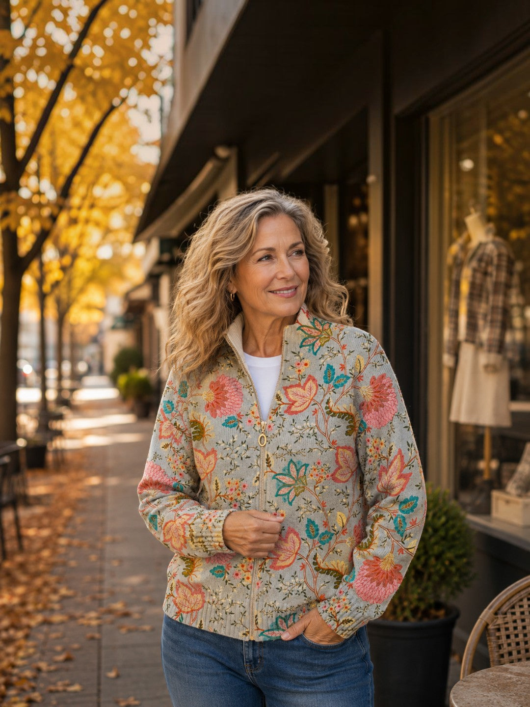 Elise - Botanical Garden Floral Zip Cardigan - View 5