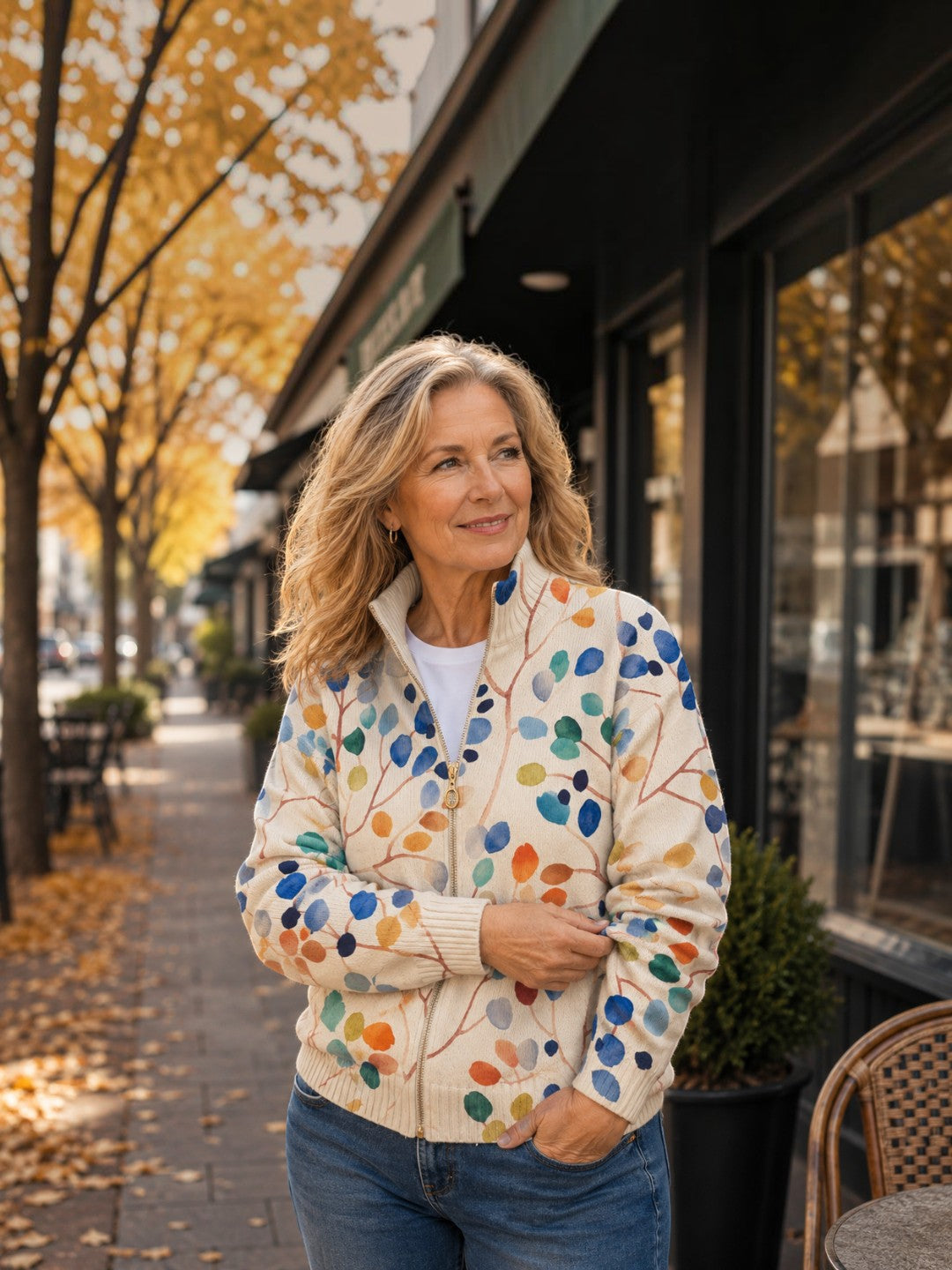 Fiona - Botanical Leaf Print Zip Cardigan - View 5