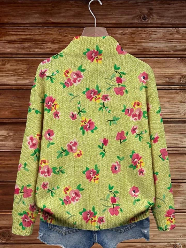 Lauren - Pink Floral Lime Zip Cardigan - View 7