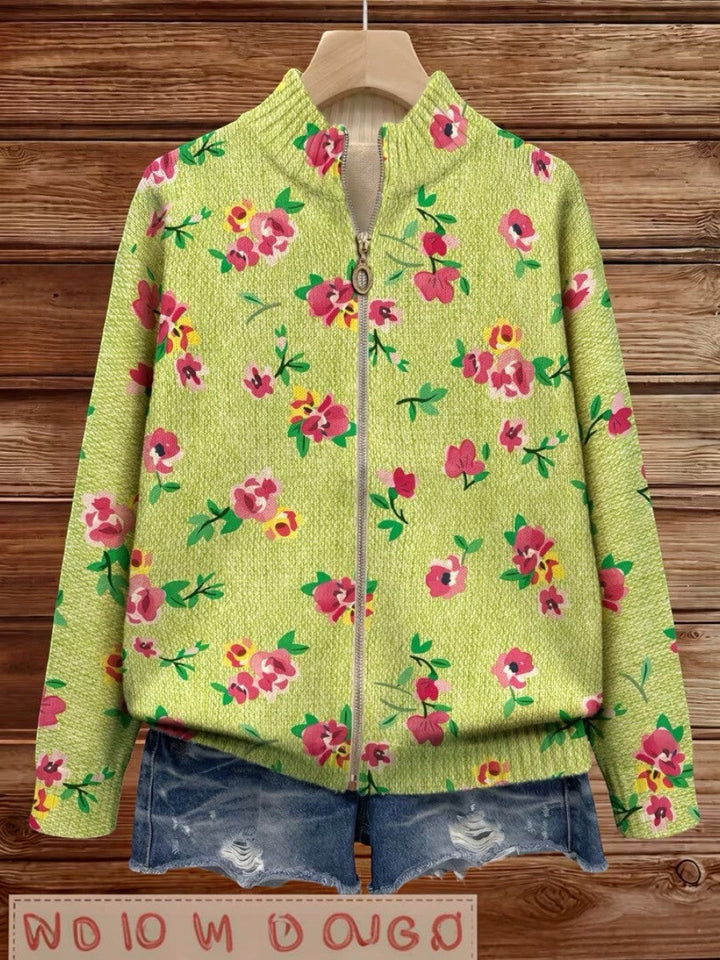 Lauren - Pink Floral Lime Zip Cardigan - View 5