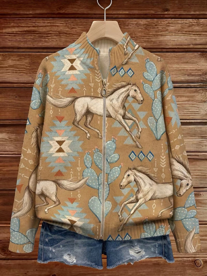 Kaitlyn - Desert Horse and Cactus Zip Cardigan - View 5
