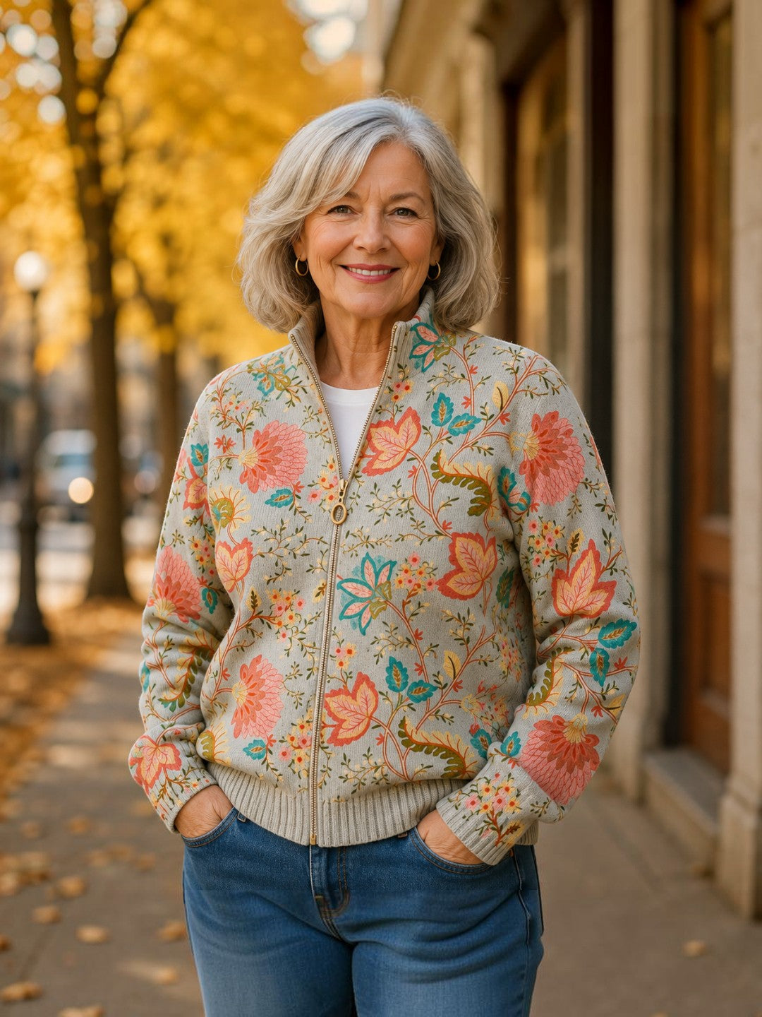 Elise - Botanical Garden Floral Zip Cardigan - View 6