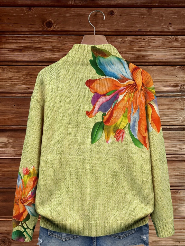 Isabella - Vibrant Tropical Lily Floral Zip Cardigan - View 5
