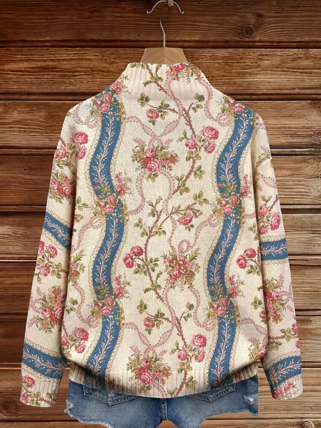 Camila - Climbing Rose Ribbon Zip Cardigan - View 7