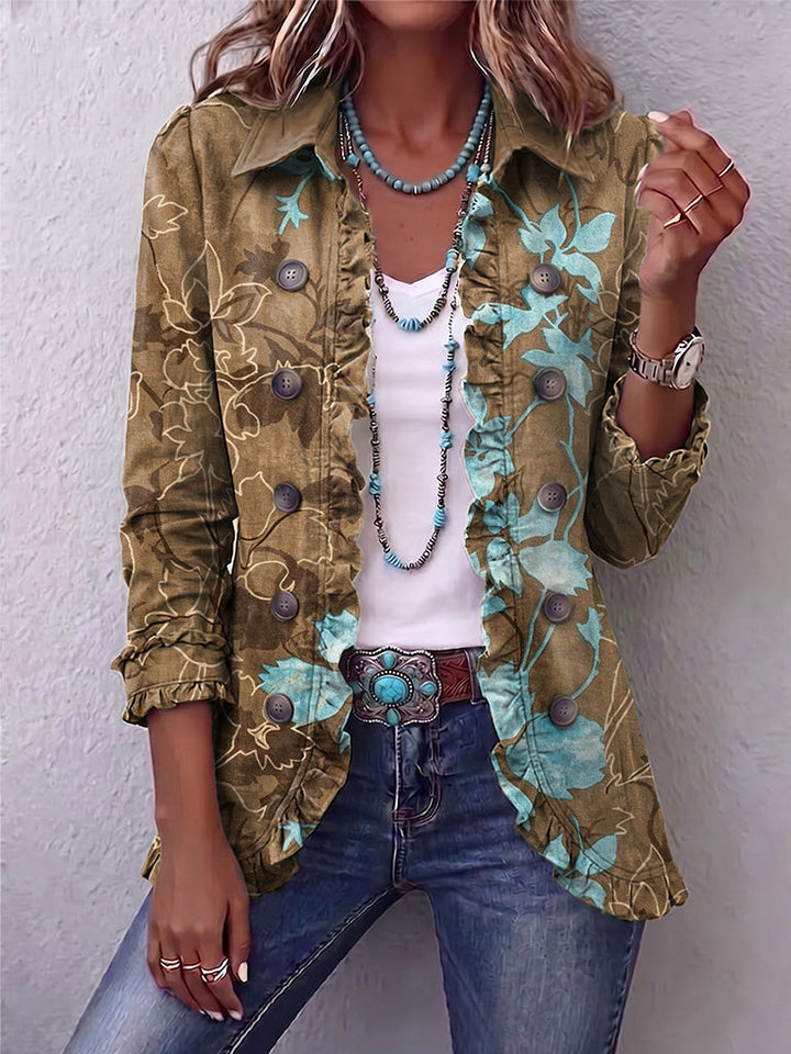 Lily - Boho Gradient Vintage Floral Ruffle Jacket