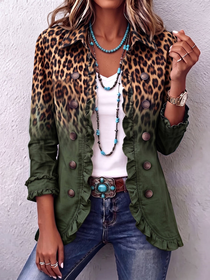 Emma - Leopard Ombre Ruffle Blazer Jacket