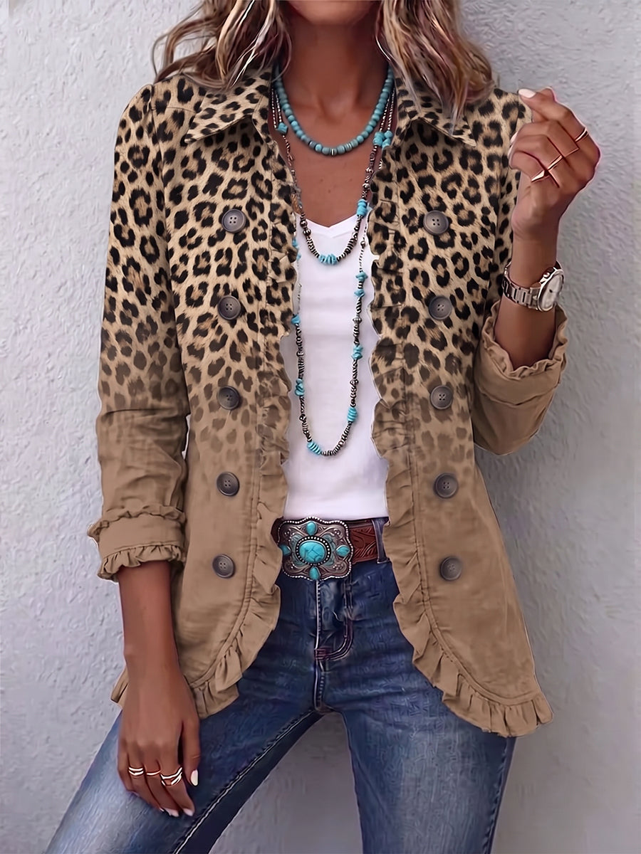 Mia - Vintage Leopard Gradient Ruffle Jacket