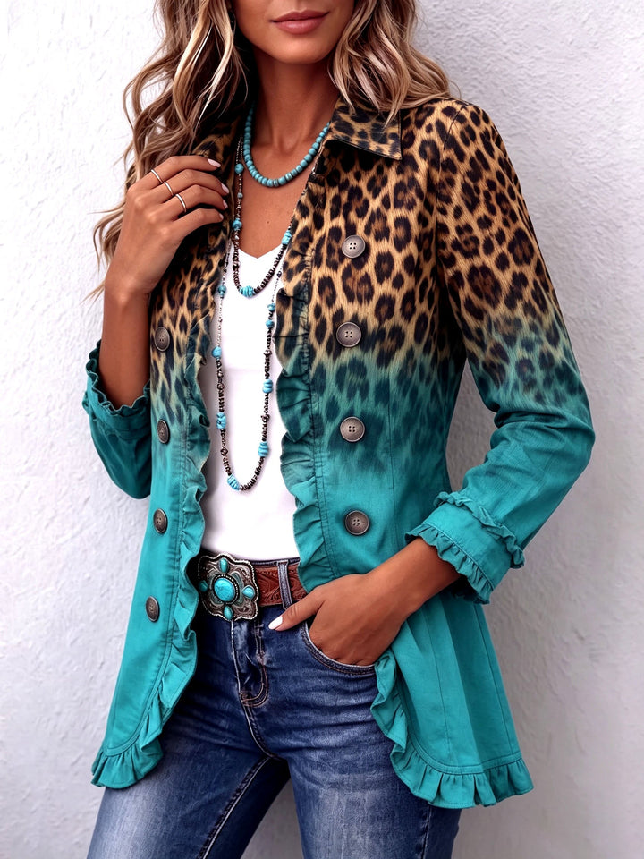 Emma - Leopard Ombre Ruffle Blazer Jacket
