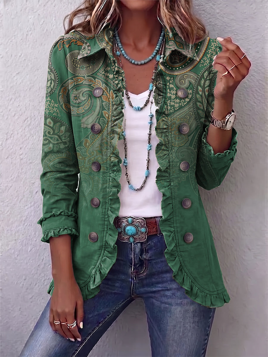 Aria - Bohemian Paisley Print Ruffled Jacket