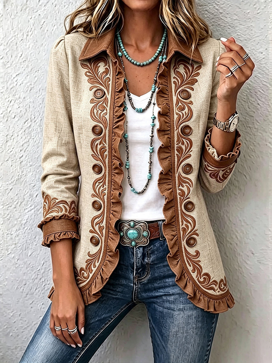 Scarlett - Vintage Bohemian Floral Ruffled Jacket