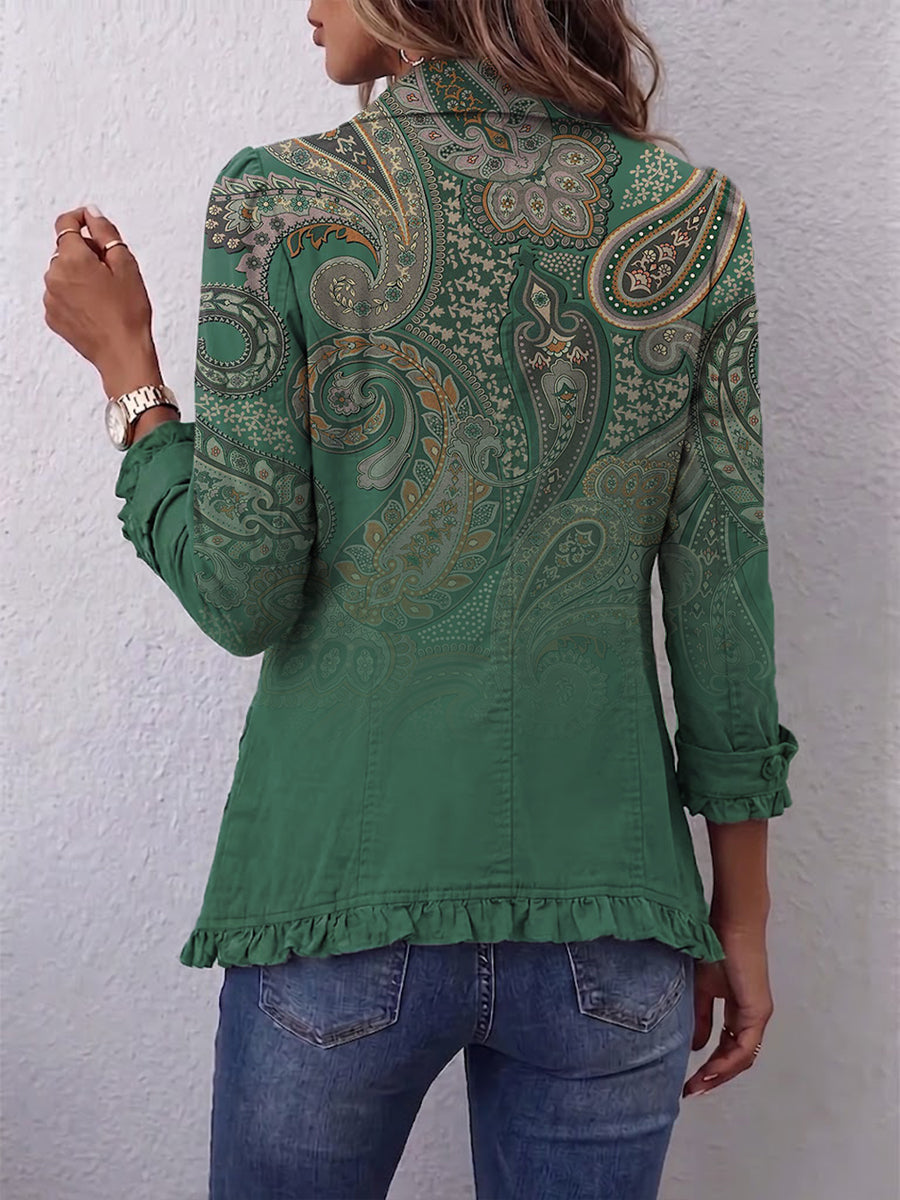 Aria - Bohemian Paisley Print Ruffled Jacket