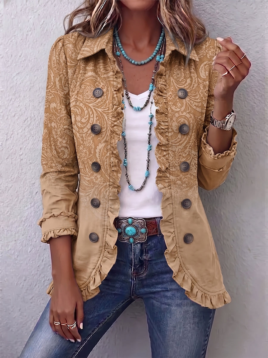 Chloe - Western Pattern Print Ruffle Jacket
