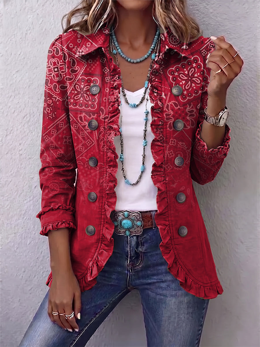 Riley - Bohemian Paisley Ombré Print Ruffled Jacket