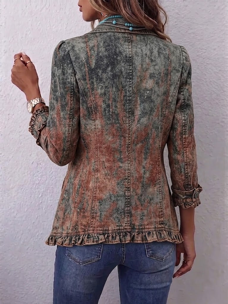 Zoey - Vintage Gradient Textured Print Ruffle Jacket