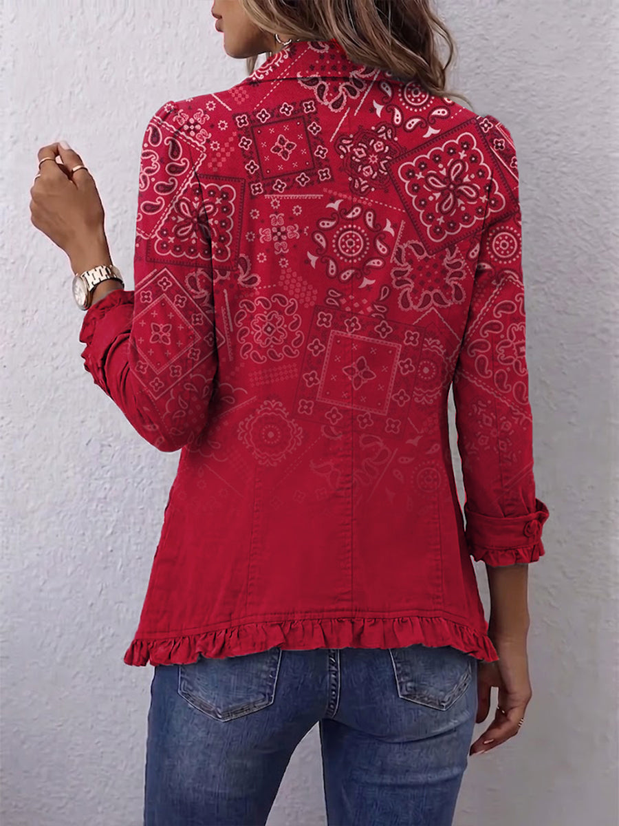 Riley - Bohemian Paisley Ombré Print Ruffled Jacket