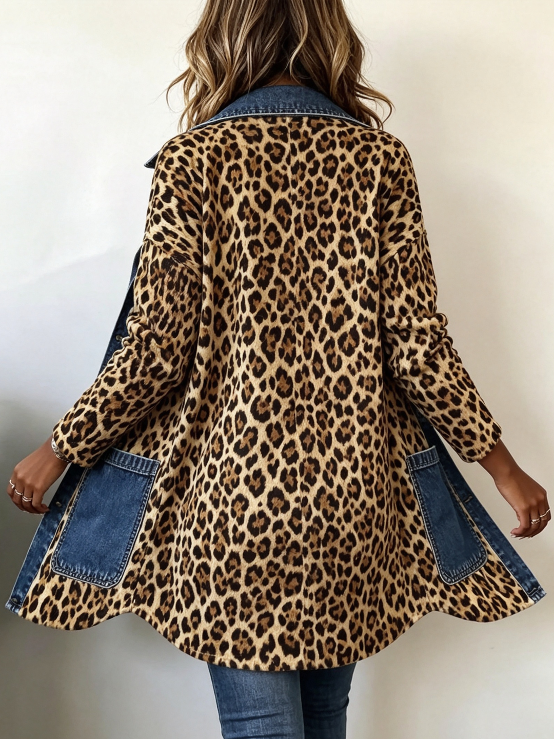 Nora - Leopard Print Denim Panel Contrast Longline Jacket