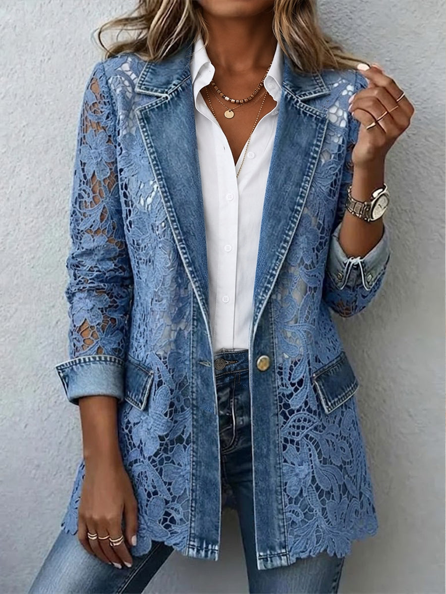 Harper - Blazer Jacket with Floral Lace Paneling
