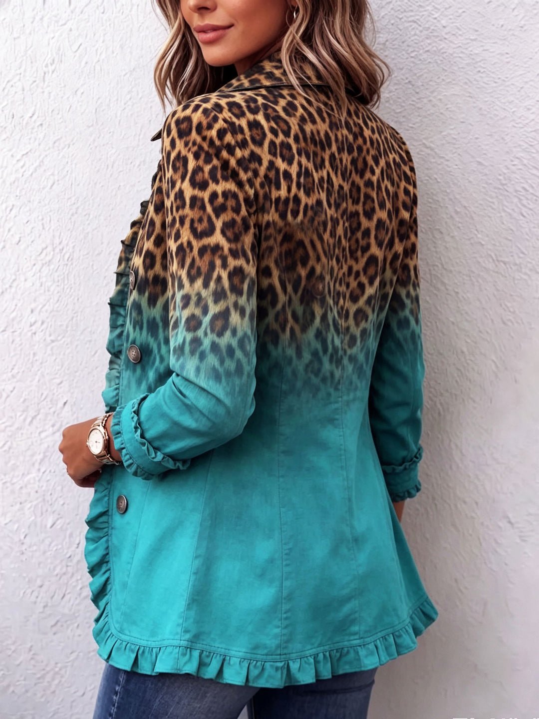 Emma - Leopard Ombre Ruffle Blazer Jacket