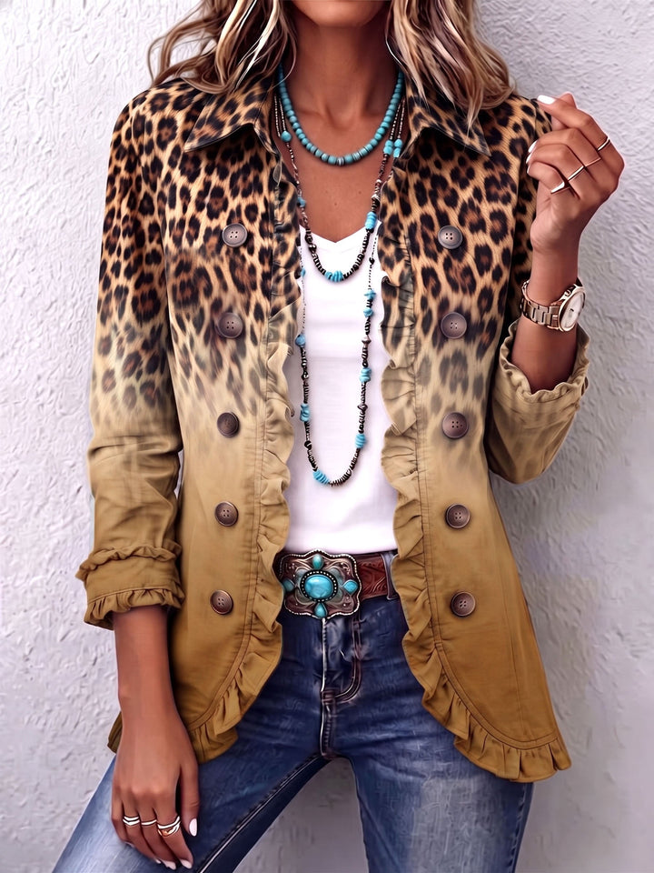Emma - Leopard Ombre Ruffle Blazer Jacket
