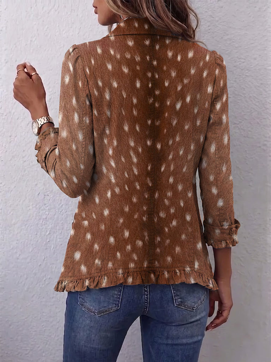 Layla - Bohemian Animal-Print Ruffled Jacket