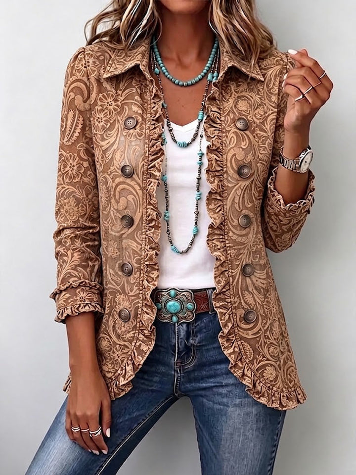 Madison - Vintage Bohemian Floral Print Ruffled Jacket
