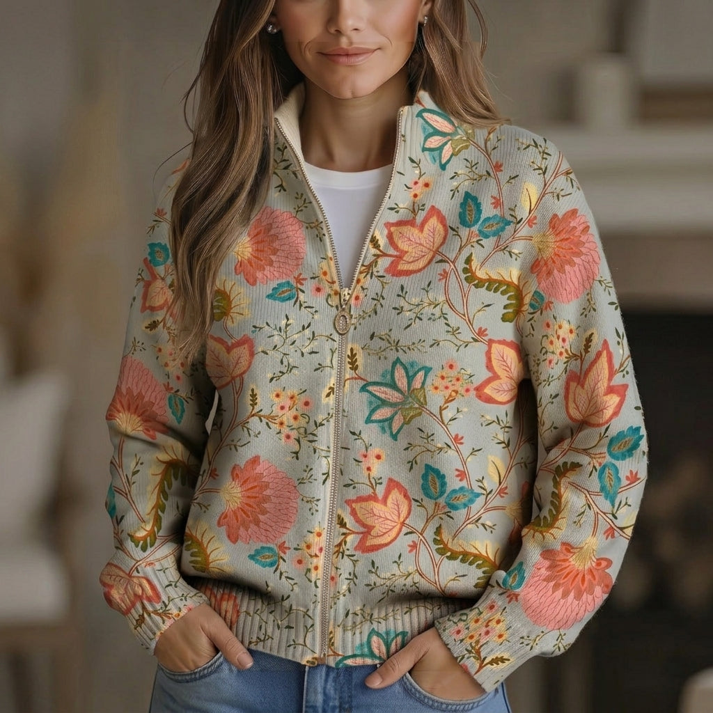 Elise - Botanical Garden Floral Zip Cardigan - Product Photo