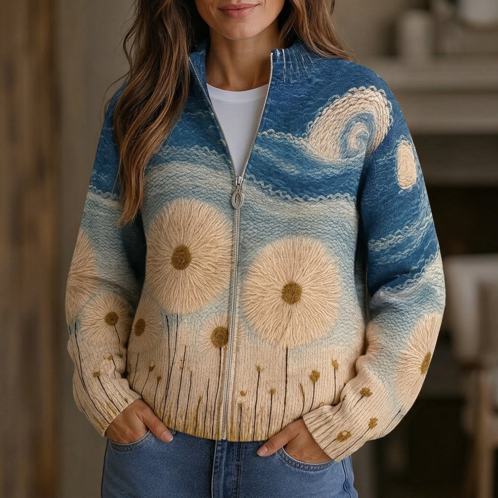 Quinn - Dandelion Meadow Quilted Zip Cardigan - Product Photo