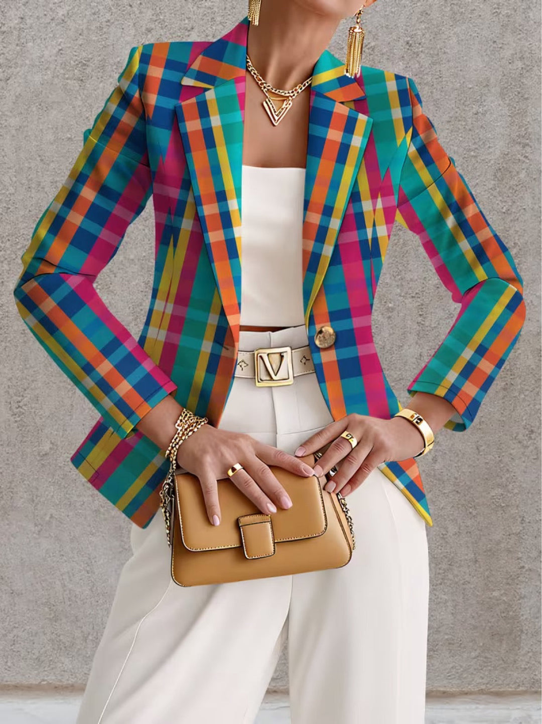 Scarlett - Women's Multicoloured Plaid Blazer