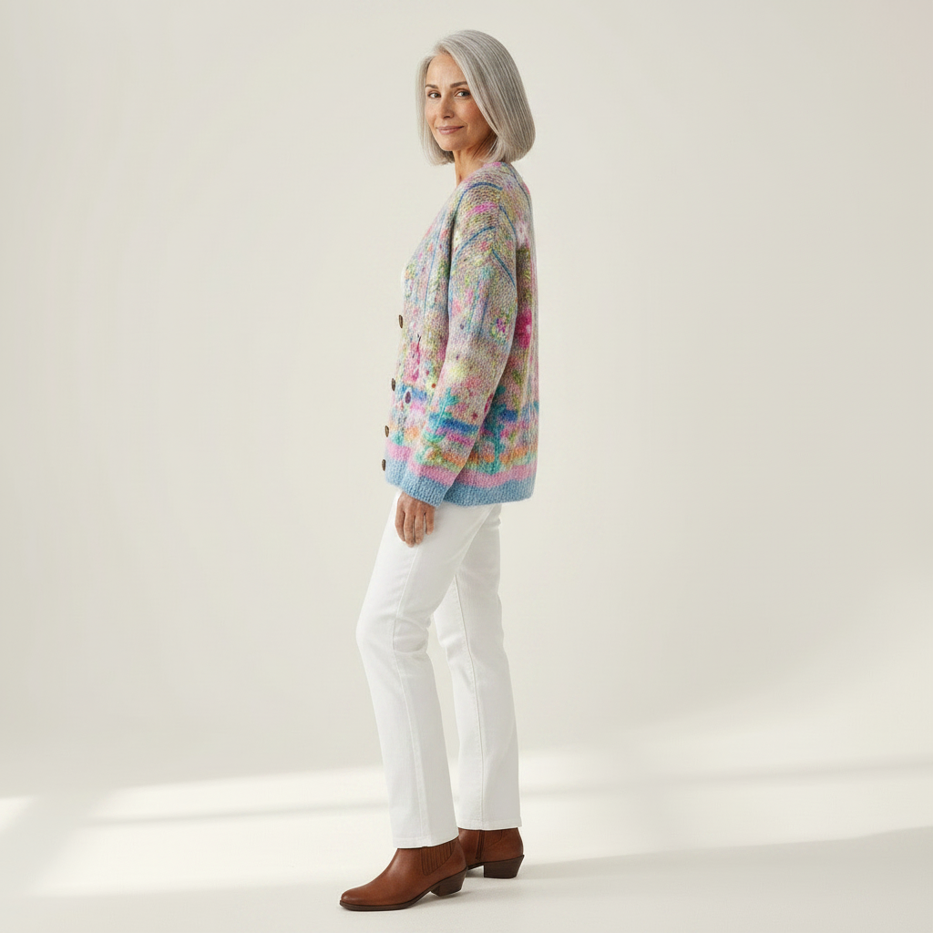 Silvia - Colourful Blossom Print Cardigan - View 2