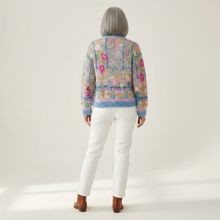 Silvia - Colourful Blossom Print Cardigan - View 3