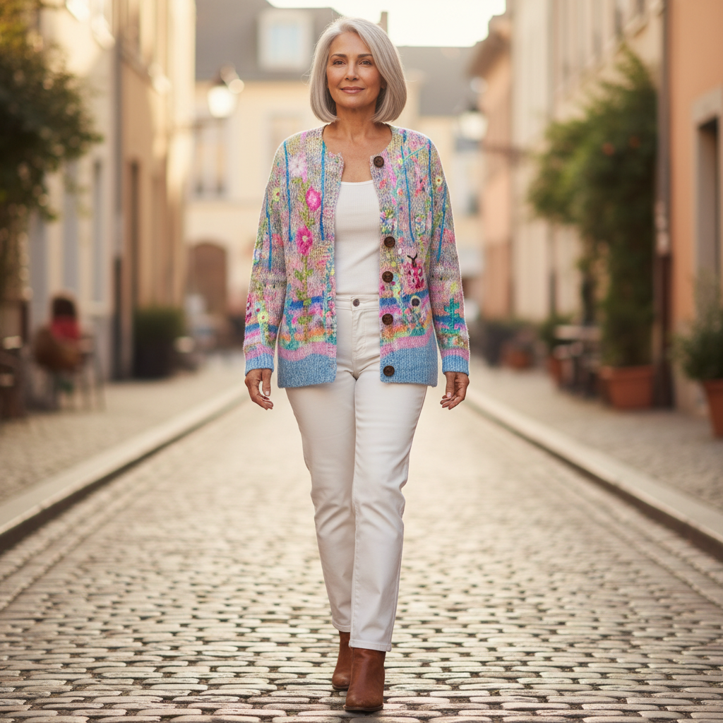 Silvia - Colourful Blossom Print Cardigan - View 4