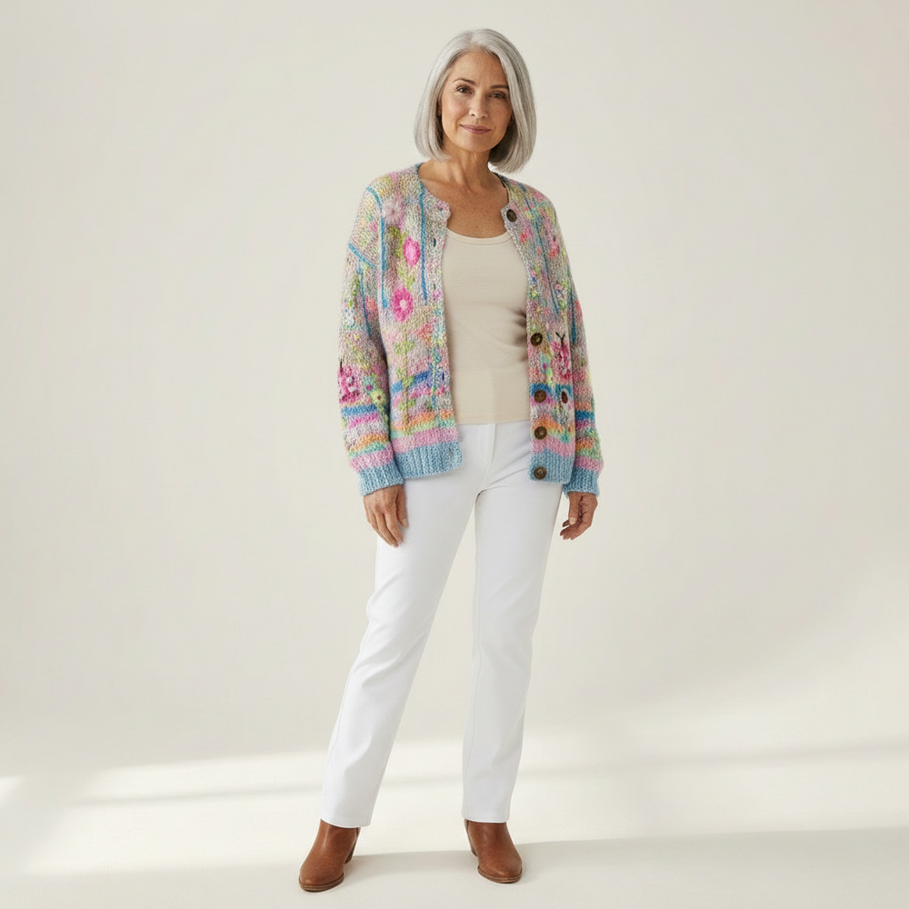Silvia - Colourful Blossom Print Cardigan - View 1
