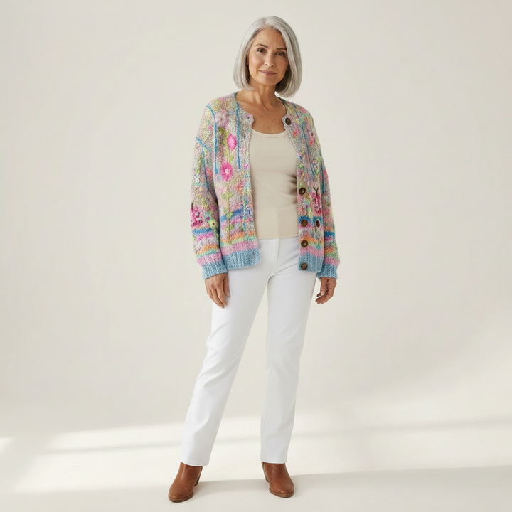 Silvia - Colourful Blossom Print Cardigan - View 1