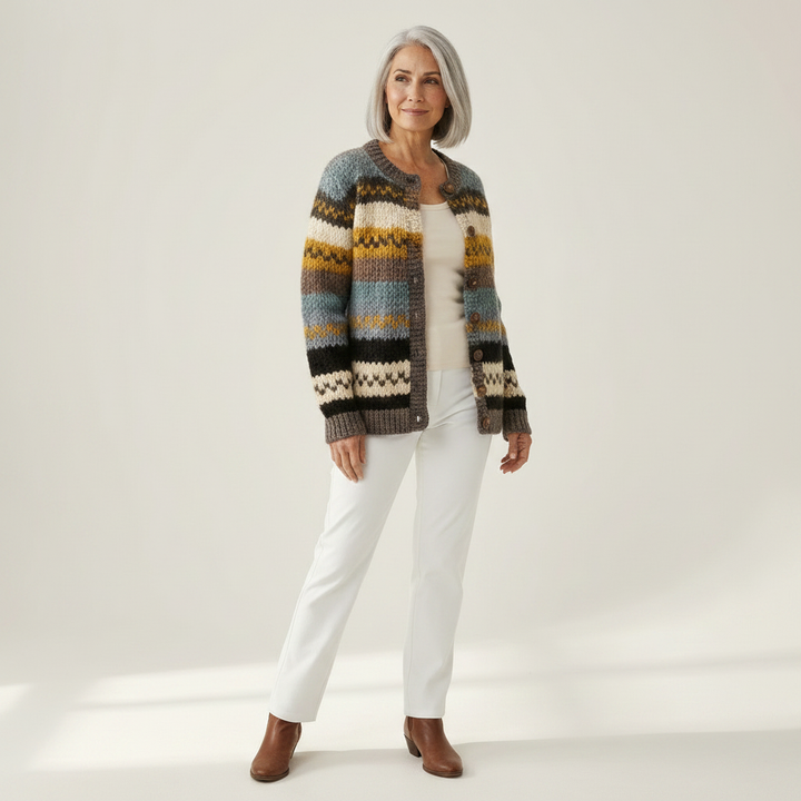 Erin - Blue and Mustard Stripe Cardigan - View 2