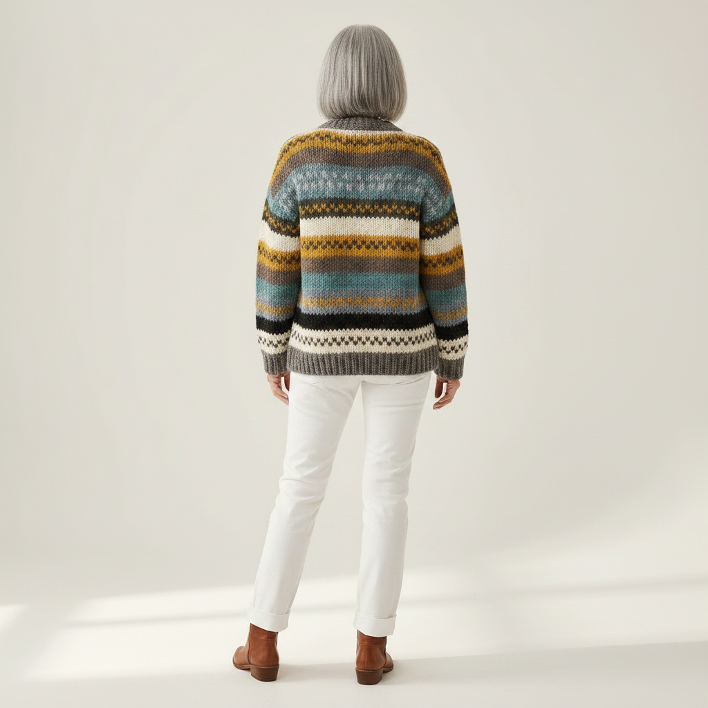 Erin - Blue and Mustard Stripe Cardigan - View 3