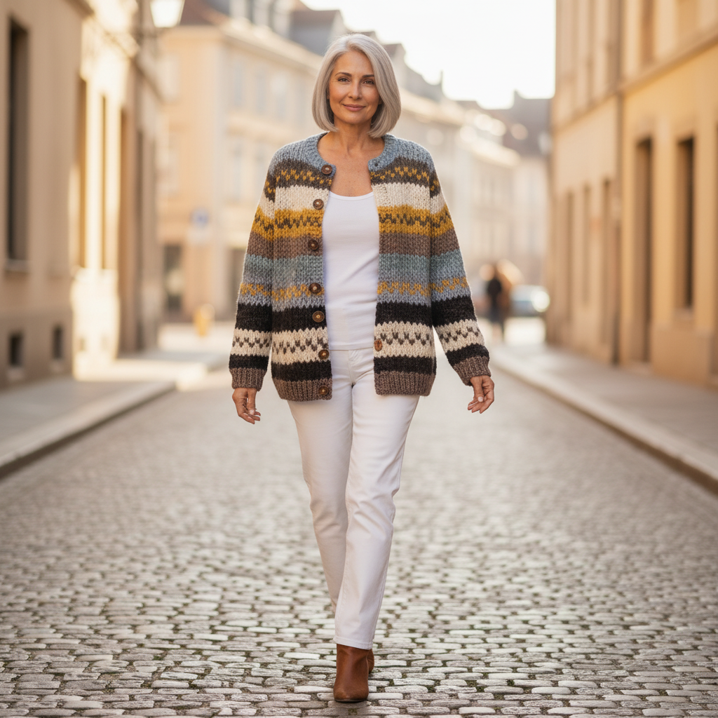 Erin - Blue and Mustard Stripe Cardigan - View 4