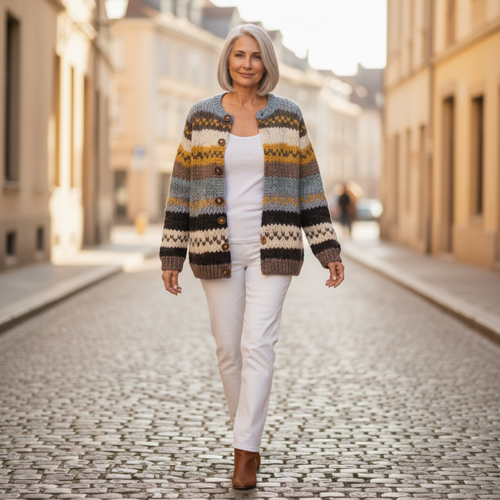 Erin - Blue and Mustard Stripe Cardigan - View 4