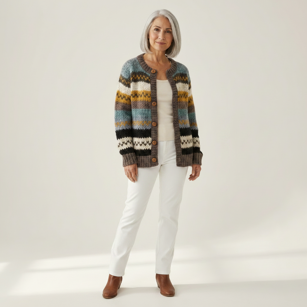 Erin - Blue and Mustard Stripe Cardigan - View 1