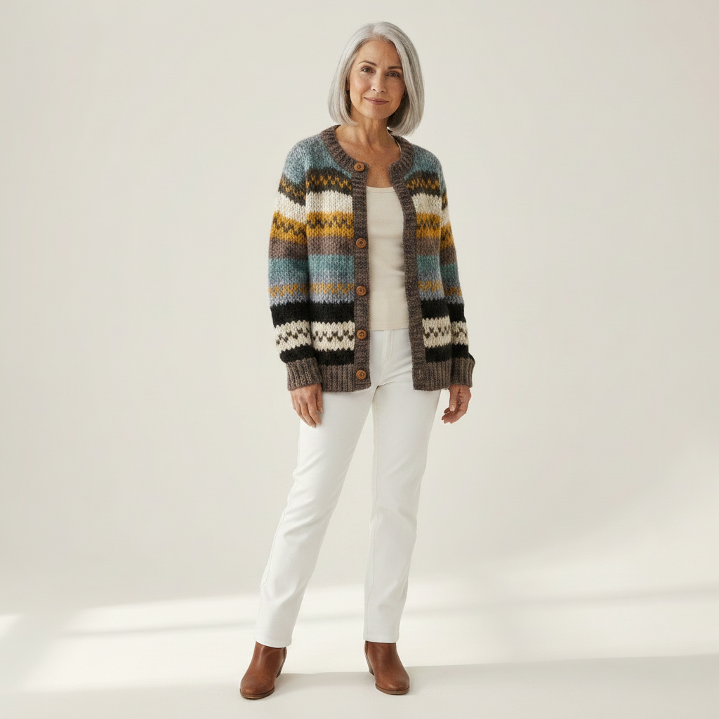 Erin - Blue and Mustard Stripe Cardigan - View 1