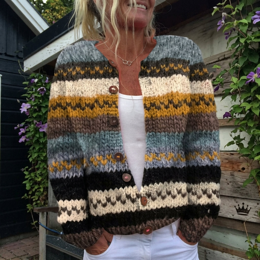 Erin - Blue and Mustard Stripe Cardigan - Product Photo