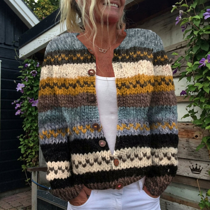 Erin - Blue and Mustard Stripe Cardigan - Product Photo