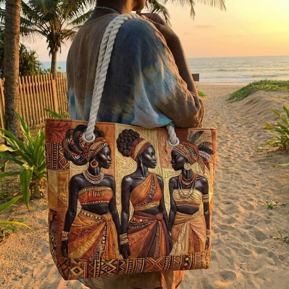 Handmade quilted beach bag - Melanin Queens Glow design