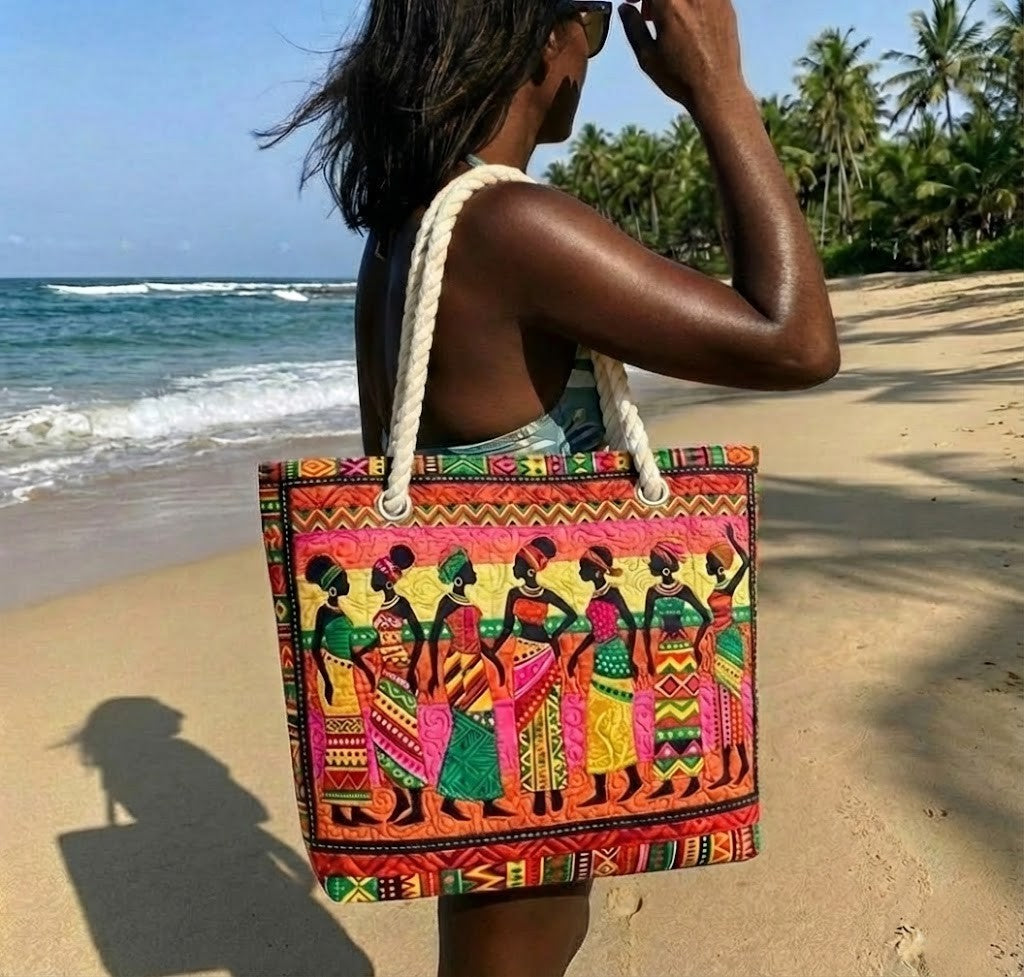 Handmade quilted beach bag - Melanin Queens design