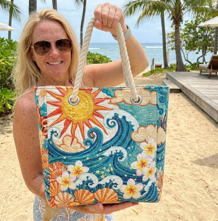 Handmade quilted beach bag - Warm Halo design